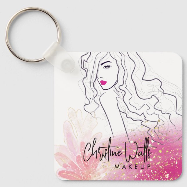 Chaveiro Cute Menina Rosa Brilho Brilho Maquiagem QR (Frente)