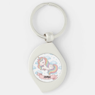 Chaveiro Cute Pastel Rainbow Unicorn Clouds Personalized