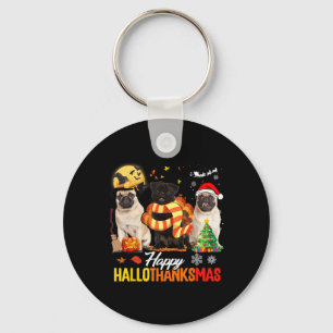 Chaveiro Cute Pug Feliz Hallothanksmas Dia das Bruxas Ação 