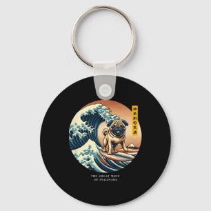 Chaveiro Cute Pug Onda de Kanagawa Surfando Japonês Kawaii 