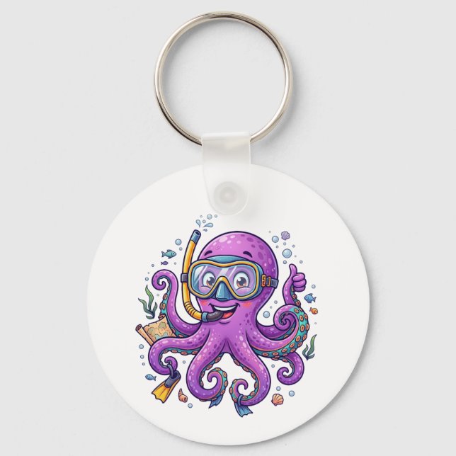 Chaveiro Cute Purple Octopus Treasure Hunter (Frente)