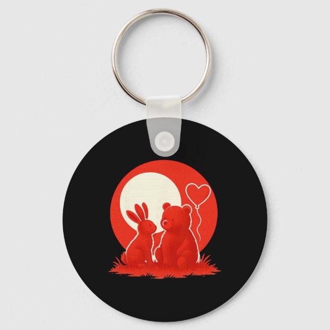 Chaveiro Cute Rabbit Bear Couple Valentine's Day Lovers  (Frente)