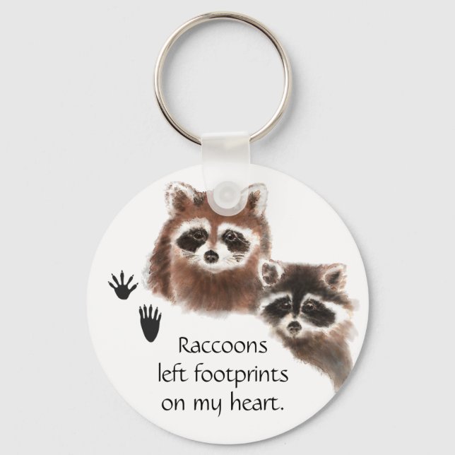 Chaveiro Cute Raccoon deixou pegadas no meu coração, humor (Frente)