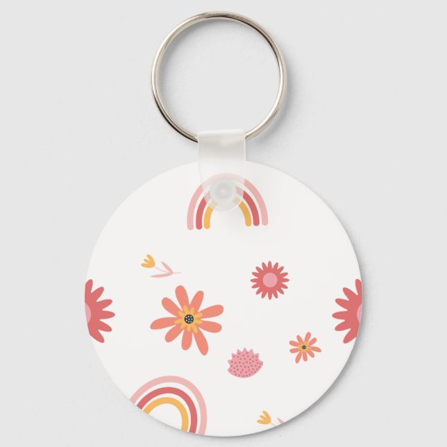 Chaveiro Cute Rainbow & Floral Pastel Pattern (Frente)