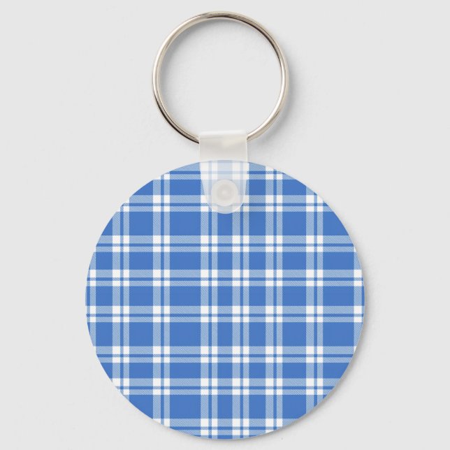 Chaveiro Cute Retro Blue Gingham Plaid Pattern (Frente)