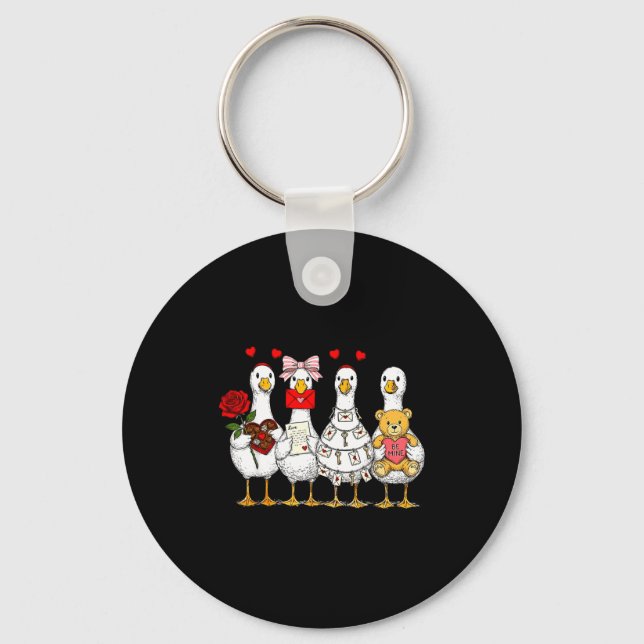 Chaveiro Cute Retro Valentine Silly Gooses Duck Love Couple (Frente)