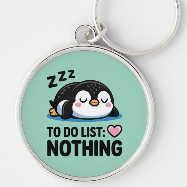 Chaveiro cute sleeping penguin, to do list nothing (Frente)