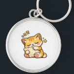 Chaveiro Cute Sleepy Cat Pillow<br><div class="desc">Adorable sleepy cat hugging a soft pillow in a cozy kawaii style. Perfect for cat lovers and fans of cute relaxing designs. Great for stickers,  mugs,  phone cases and gifts.</div>