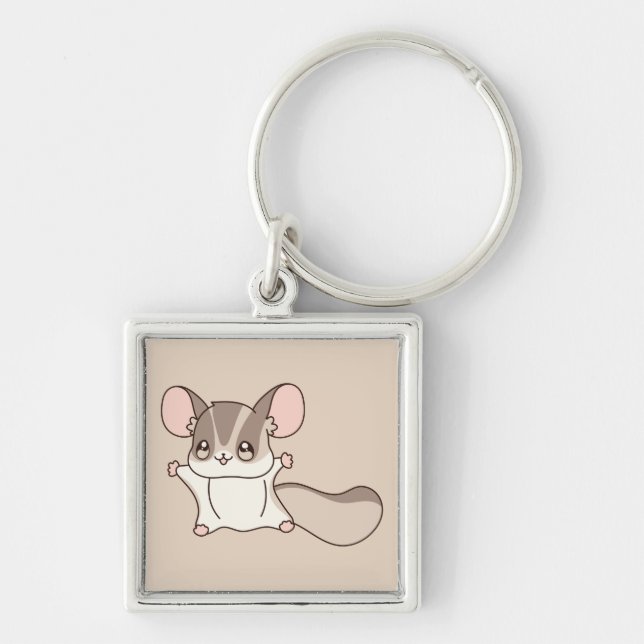 Chaveiro Cute Taupe Sugar Glider Cartoon (Frente)