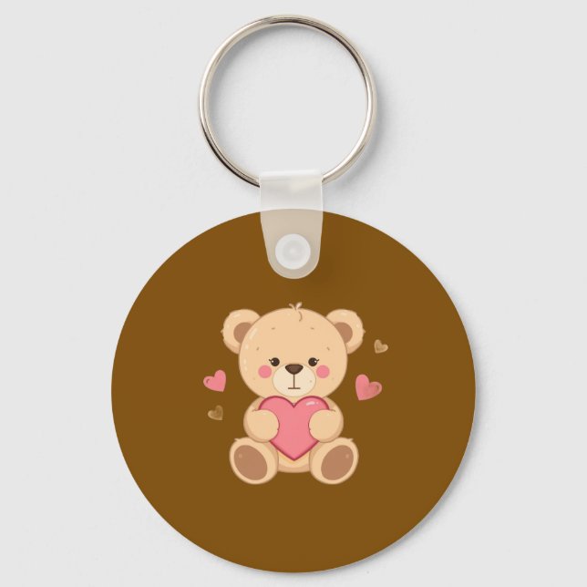 Chaveiro Cute Teddy Bear Holding Heart – Valentine Love Ill (Frente)