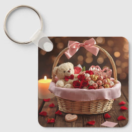 Chaveiro Cute Teddy Rose Basket Romantic Valentine Heart