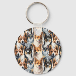 Chaveiro Cute Watercolor Corgi Dog Pattern                 