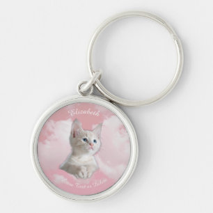 Chaveiro Cute White Kitten Rosa Sky Clouds Nome, Texto Extr