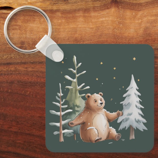 Chaveiro Cute Winter Snowy Bear Whimsical Woodland Winter  (Frente)