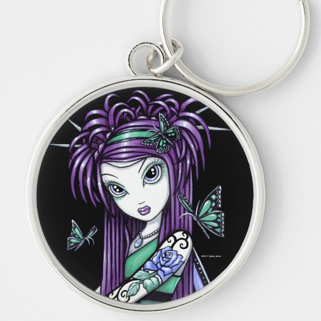 Chaveiro da fada da borboleta do tatuagem do rosa (Frente)