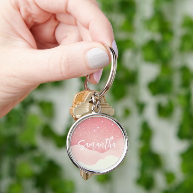 Chaveiro da Noite Estelar Rosa Personalizada (Mão)