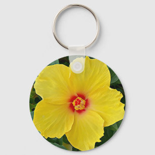 Chaveiro da Ronda de Hibiscus Amarelo e Vermelho