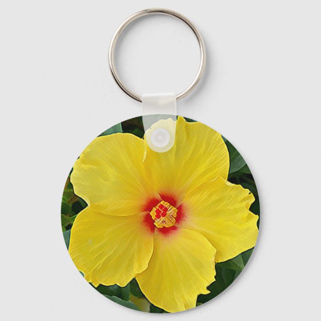 Chaveiro da Ronda de Hibiscus Amarelo e Vermelho (Frente)