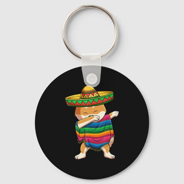 Chaveiro Dabbing Shiba Inu Poncho Sombrero Cinco De Mayo (Frente)