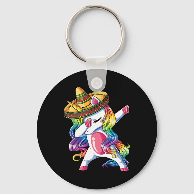 Chaveiro Dabbing Unicorn Funny Cinco De Mayo Women Rainbow (Frente)
