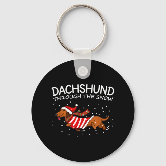 Chaveiro Dachshund Através Do Natal Engraçado Da Neve (Frente)