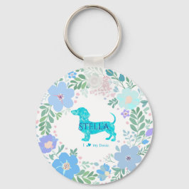 Chaveiro Dachshund Azul Pastel Nome & Foto Personalizados