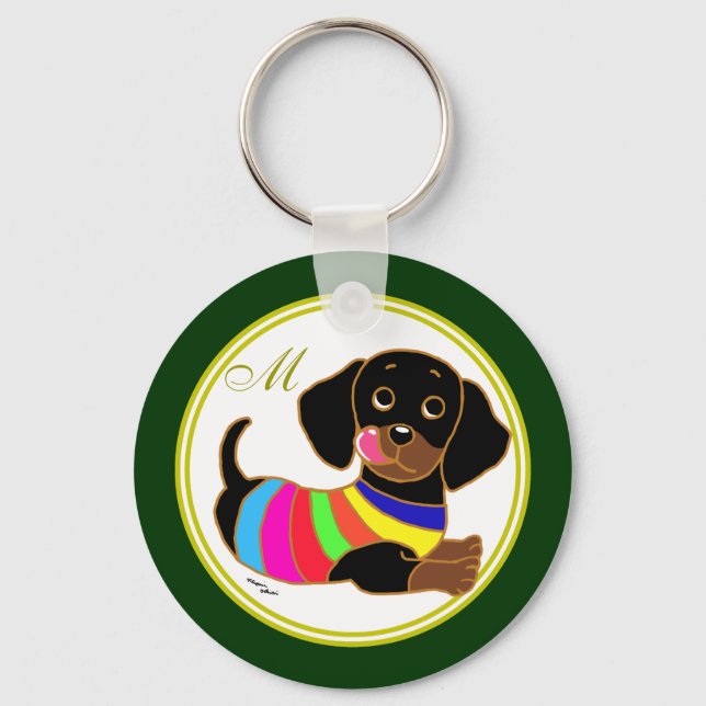 Chaveiro Dachshund Cartoon 2 Monograma (Frente)