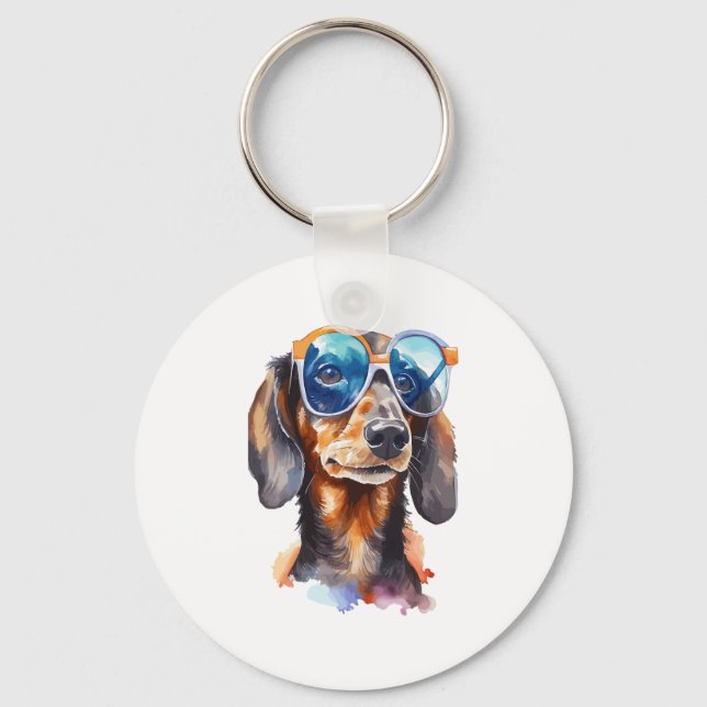 Chaveiro Dachshund com óculos de sol (Frente)