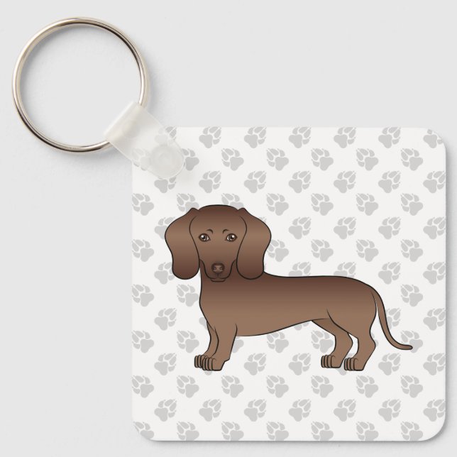 Chaveiro Dachshund de Cabelo Liso Chocolate Cachorro de Des (Frente)
