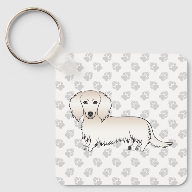 Chaveiro Dachshund de Cabelo Longo Creme Cachorro de Desenh (Frente)