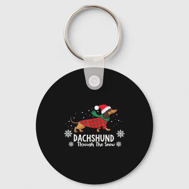 Chaveiro Dachshund de Natal Através da Neve Cachorro Salsic (Frente)
