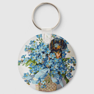 Chaveiro Dachshund e Forget-Me-Nots