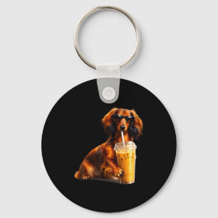 Chaveiro Dachshund engraçado bebendo café gelado amante do