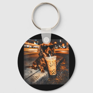Chaveiro Dachshund engraçado bebendo café gelado amante do 