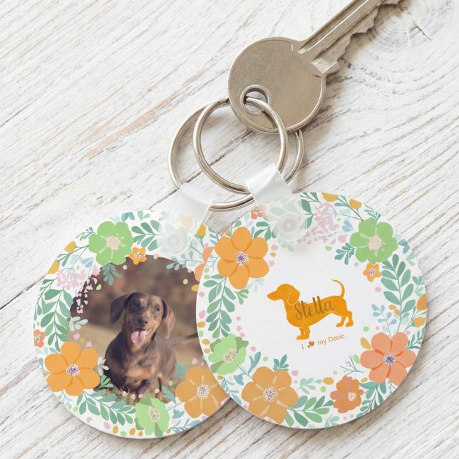 Chaveiro Dachshund Laranja Pastel Nome e Foto Personalizado (Criador carregado)