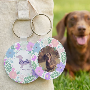 Chaveiro Dachshund Lavanda Foto & Nome Personalizado - Flor