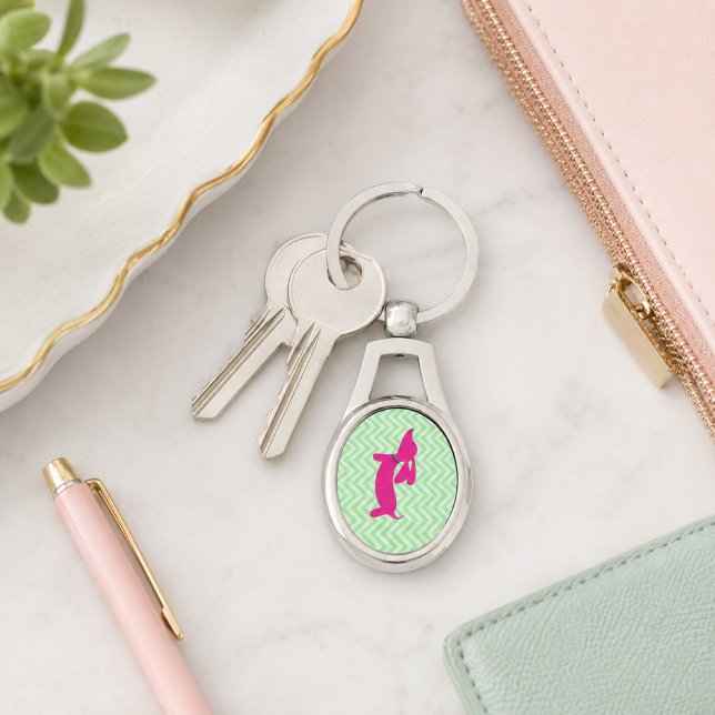 Chaveiro Dachshund Rosa e Verde (Dachshund Pink and Green Key Ring)