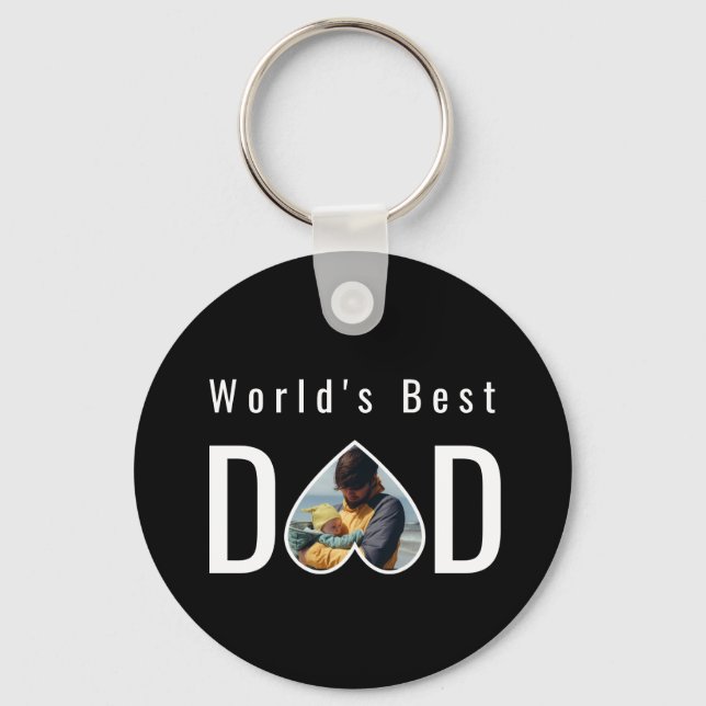 Chaveiro Dad Photo in Black Heart Frame Modern Text (Frente)