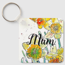 Chaveiro Daffodil Watercolor Flower art Aniversário Mãe Gol