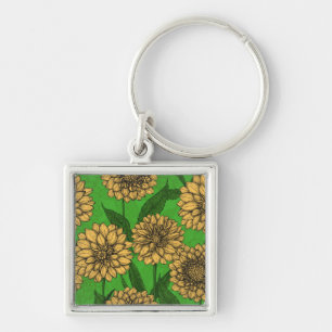 Chaveiro Dahlias em amarelo e verde