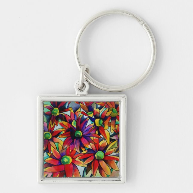 Chaveiro Daisy Straw, flores silvestres multicoloridas (Frente)