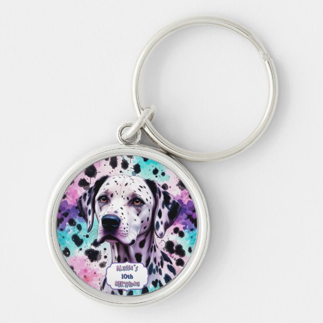 Chaveiro Dalmatian Dog Pink Purple Turquoise Birthday (Frente)