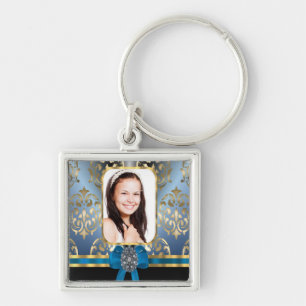 Chaveiro Damasco azul e ouro
