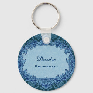 Chaveiro Damasco azul G303 do vintage do favor do casamento