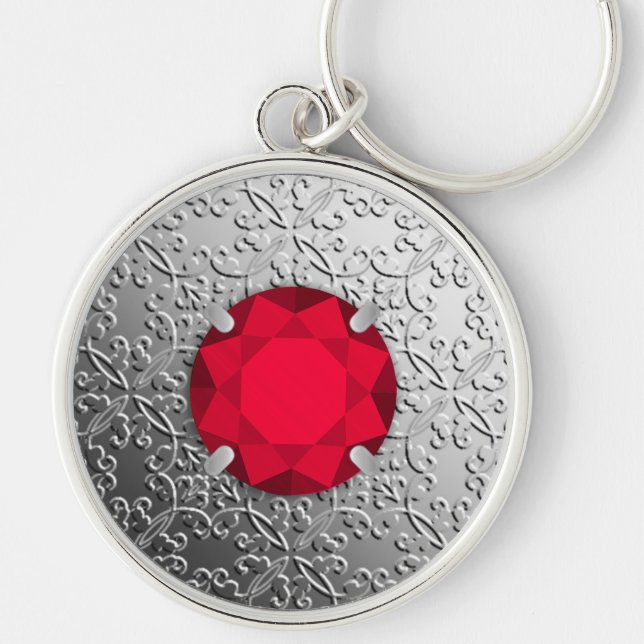 Chaveiro Damasco de prata com uma pedra preciosa da (Frente)