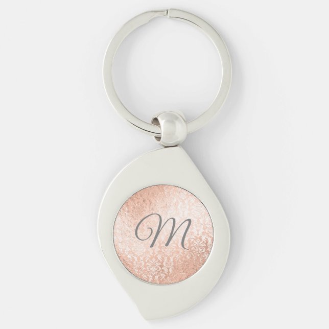 Chaveiro Damasco Personalizado Monograma em Ouro Rosa (Frente)