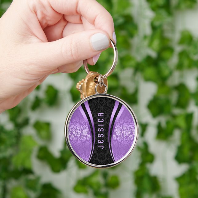 Chaveiro Damascos Florais De Tons Pretos E Roxos (Mão)