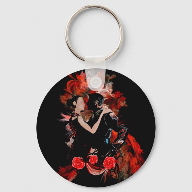 Chaveiro Dançarinos românticos do tango no fractal vermelho (Frente)