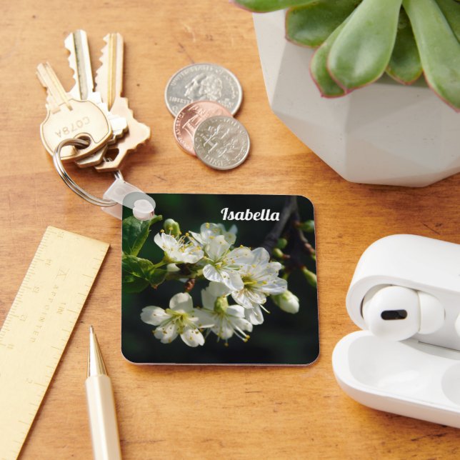 Chaveiro Dark Botanical White Plum Blossom Acrylic Keychain (Mesa)