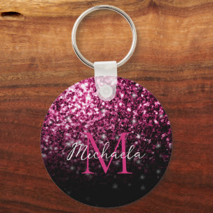 Chaveiro Dark Pink faux glitter sparkles bling Monogram
